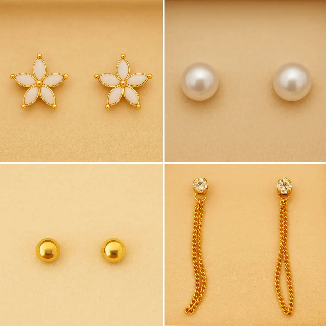 Altın ve İnci Küpe Seti 4’lü