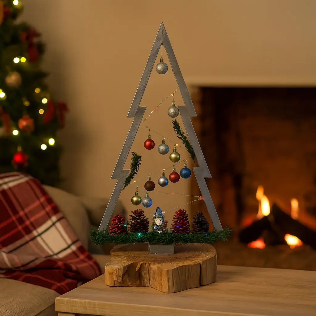 Gri Çerçeveli LED Işıklı Yılbaşı Ağacı Dekoru