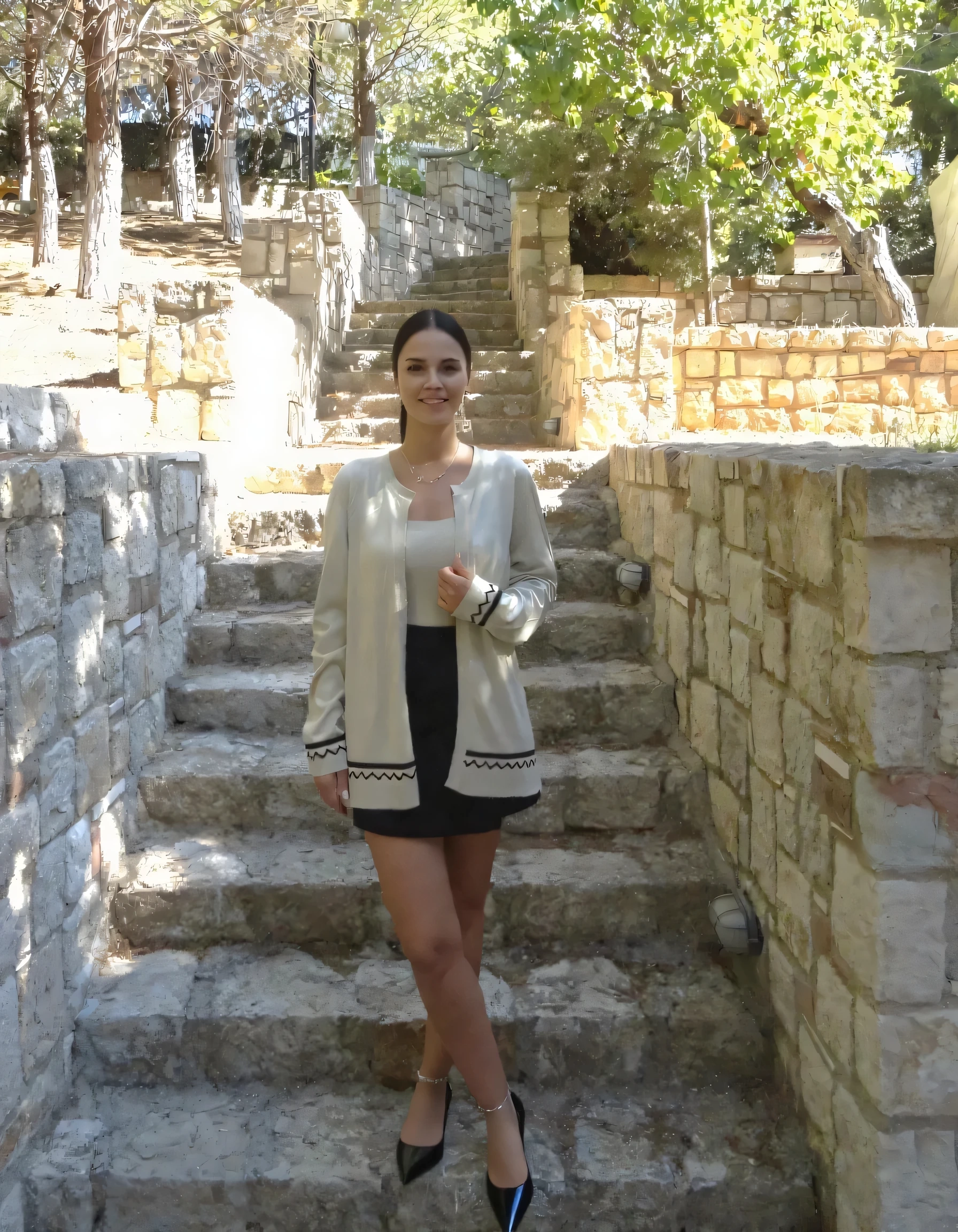 Krem Çizgi Desenli Hırka