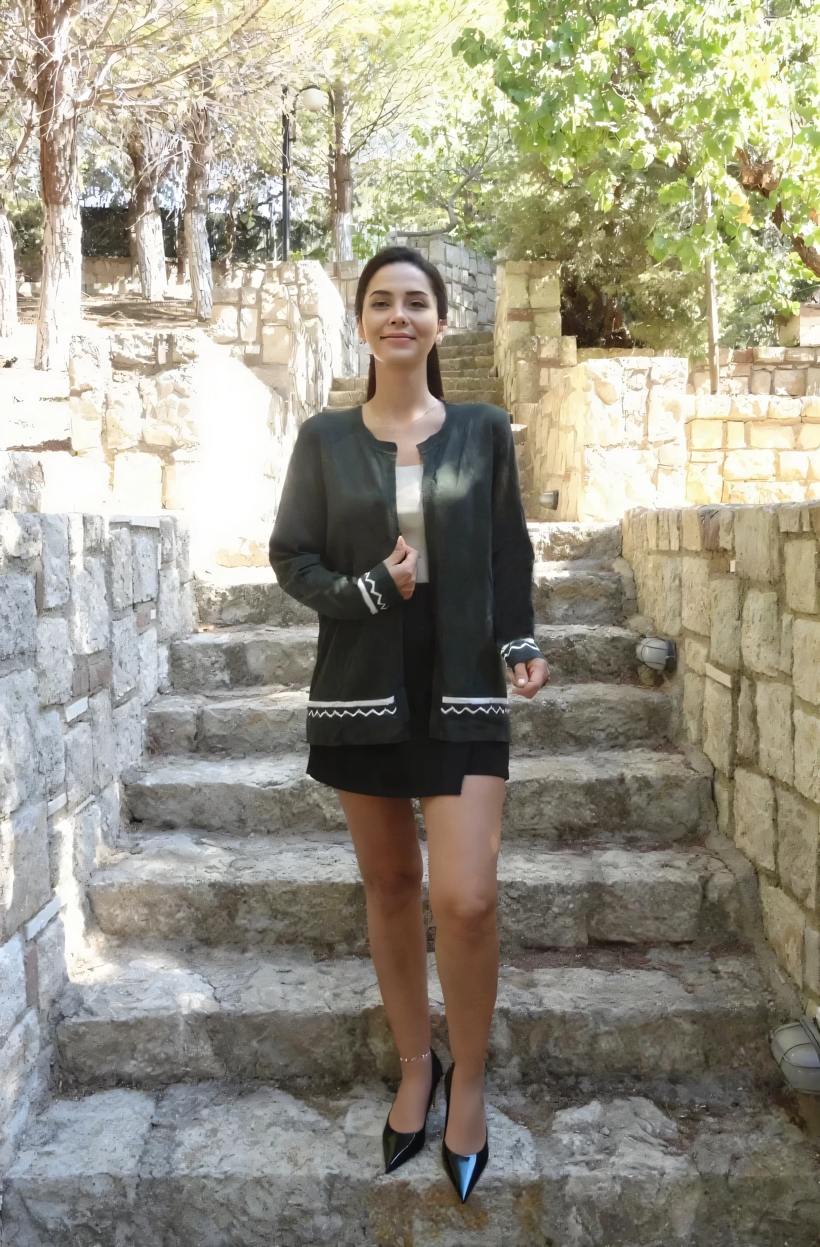 Zikzak Desenli Koyu Yeşil Hırka