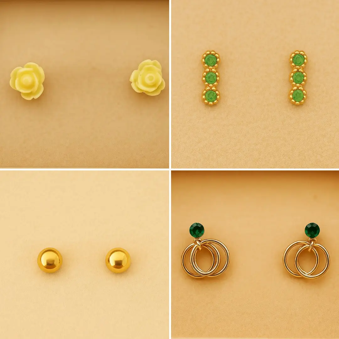 4’lü Altın Renk & Yeşil Küpe Seti