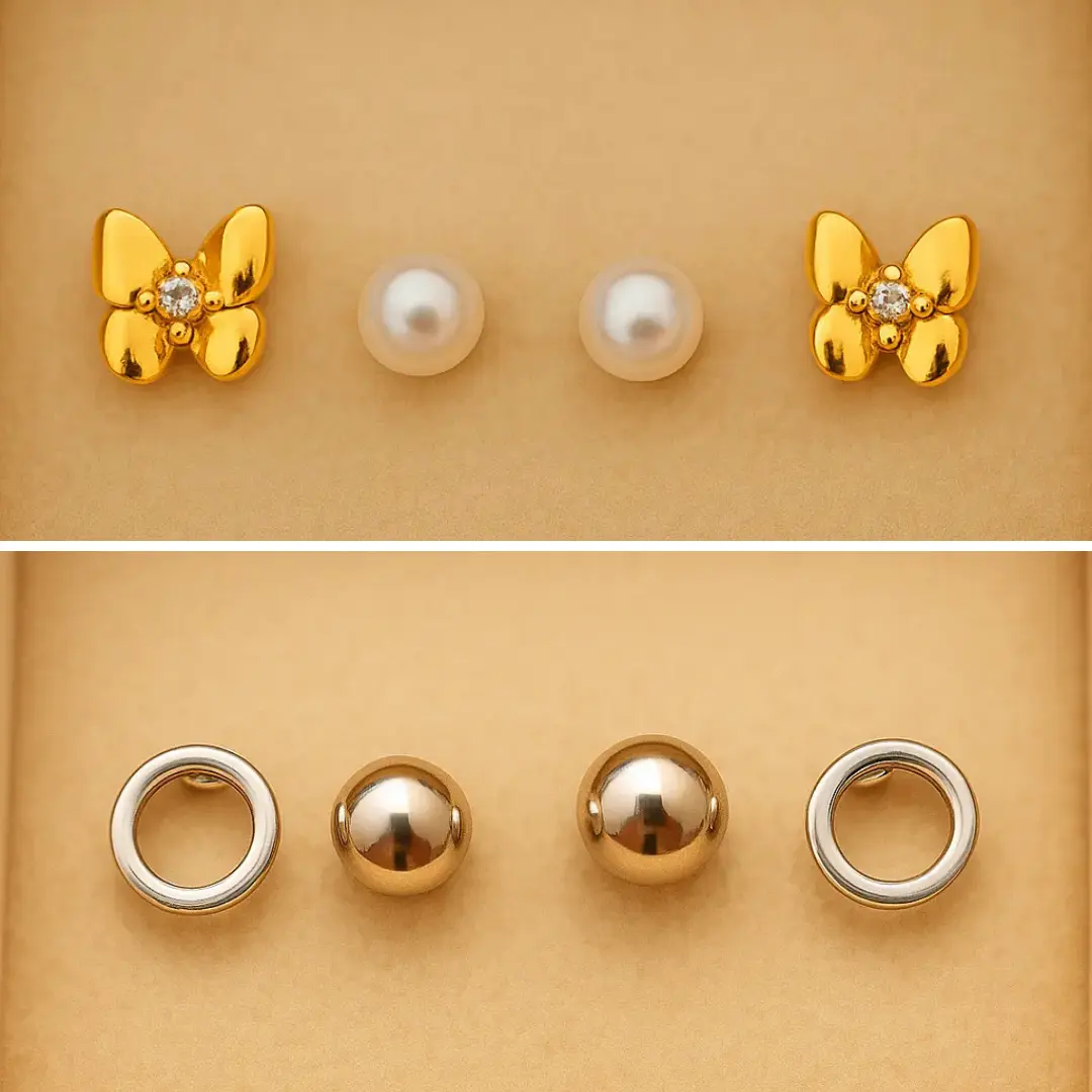 4’lü Altın Renk & İnci Küpe Seti