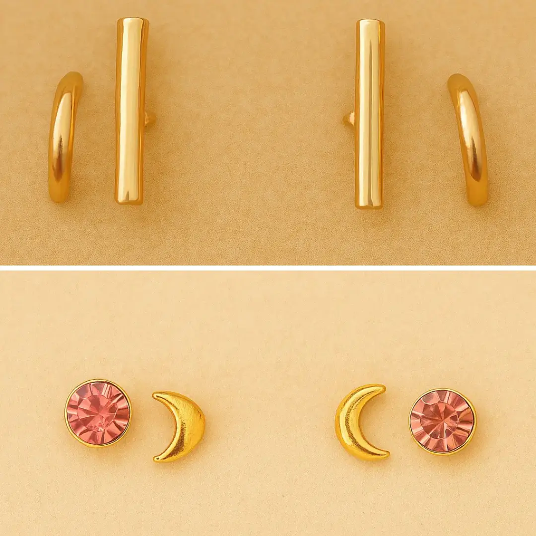 4’lü Ay & Taşlı Küpe Seti