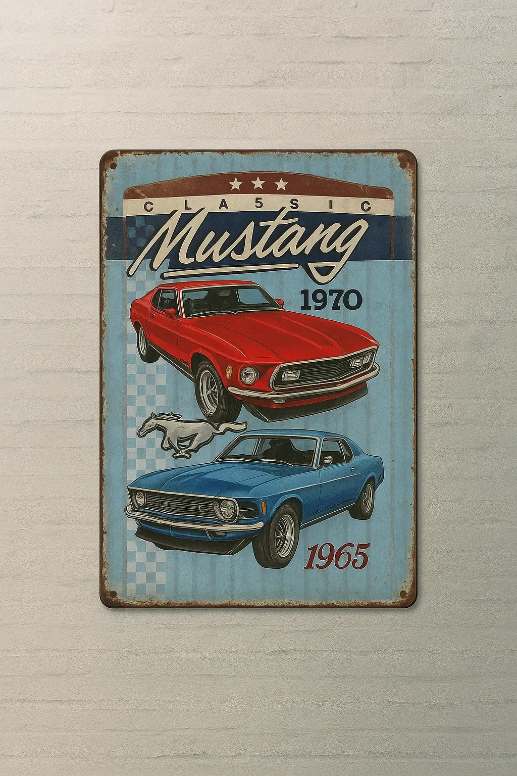Mustang Araba Detaylı Metal Plaka