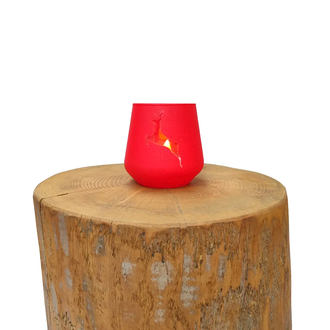 Kırmızı Geyik Desenli Yılbaşı Temalı Dekoratif Mumluk