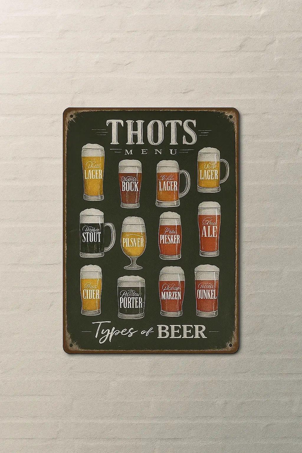 Types of Beer Yazılı Metal Plaka
