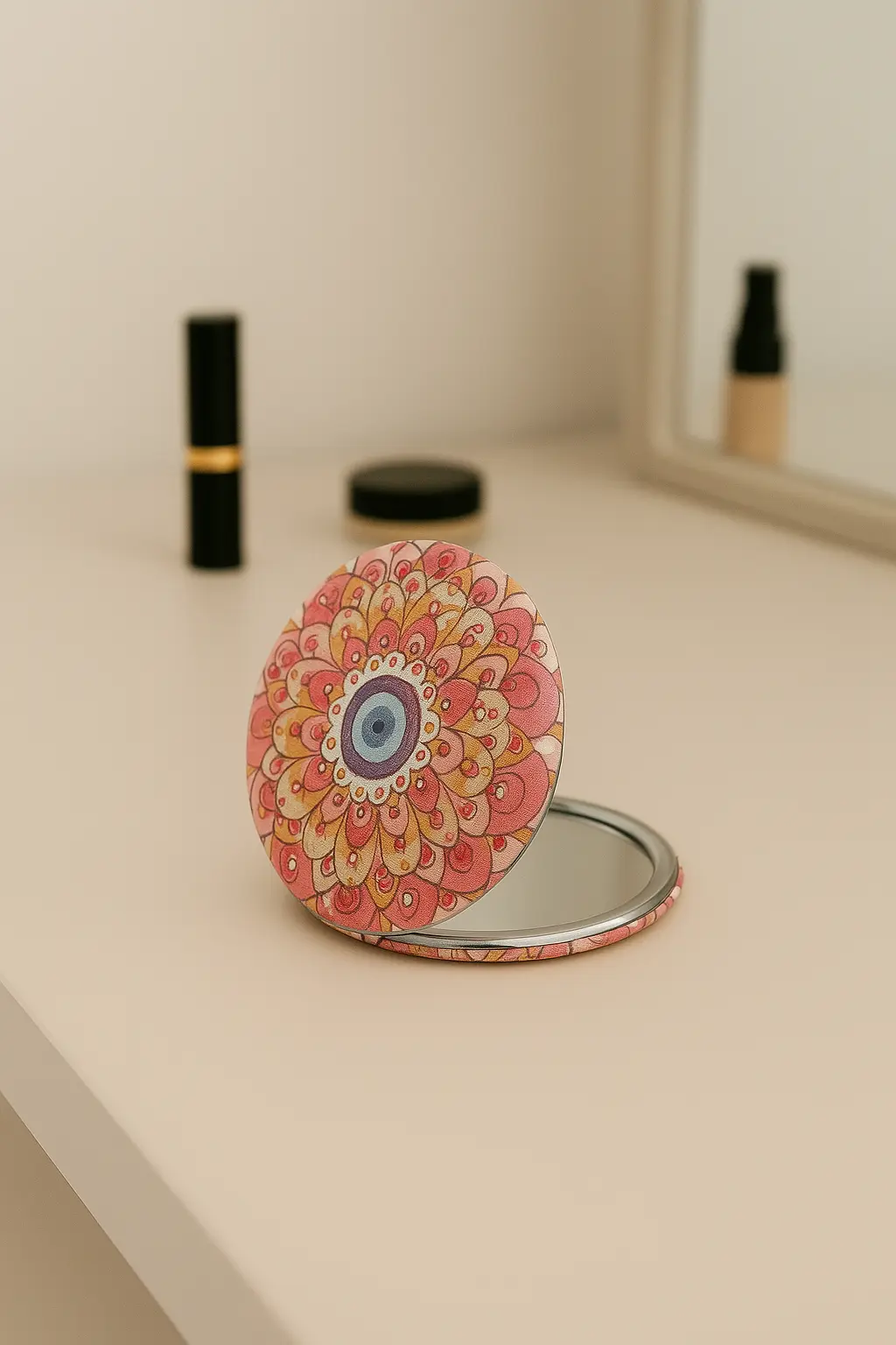 Nazar Boncuklu Turuncu-Kırmızı El Aynası