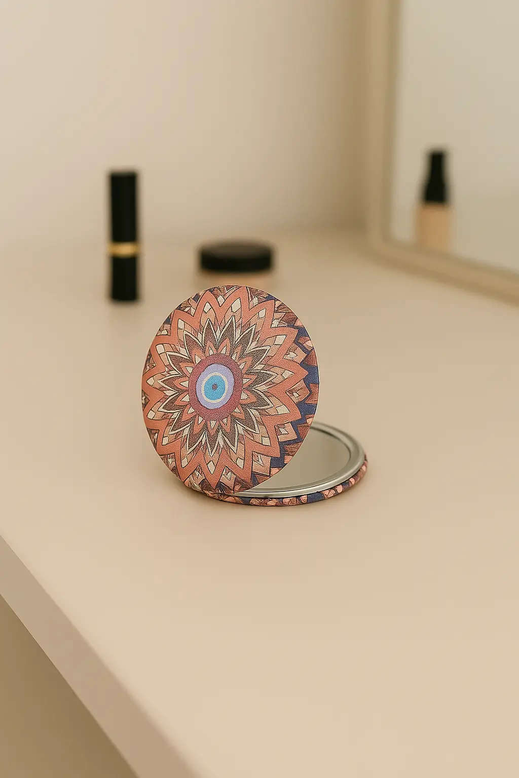 Nazar Boncuklu Turuncu-Siyah El Aynası