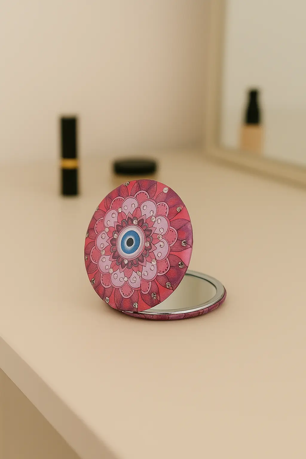 Nazar Boncuklu Mor-Pembe El Aynası