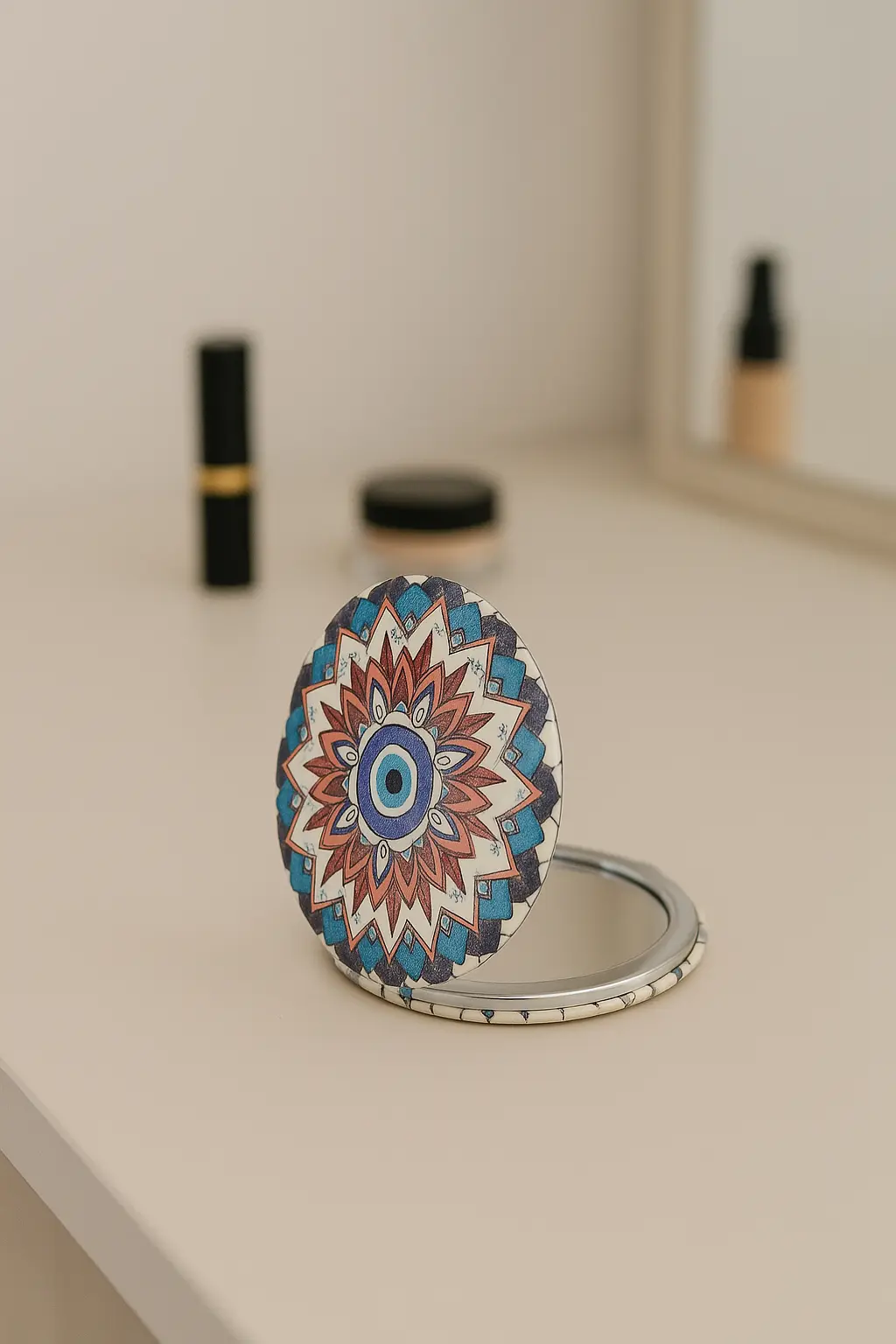 Nazar Boncuklu Mavi-Gri El Aynası