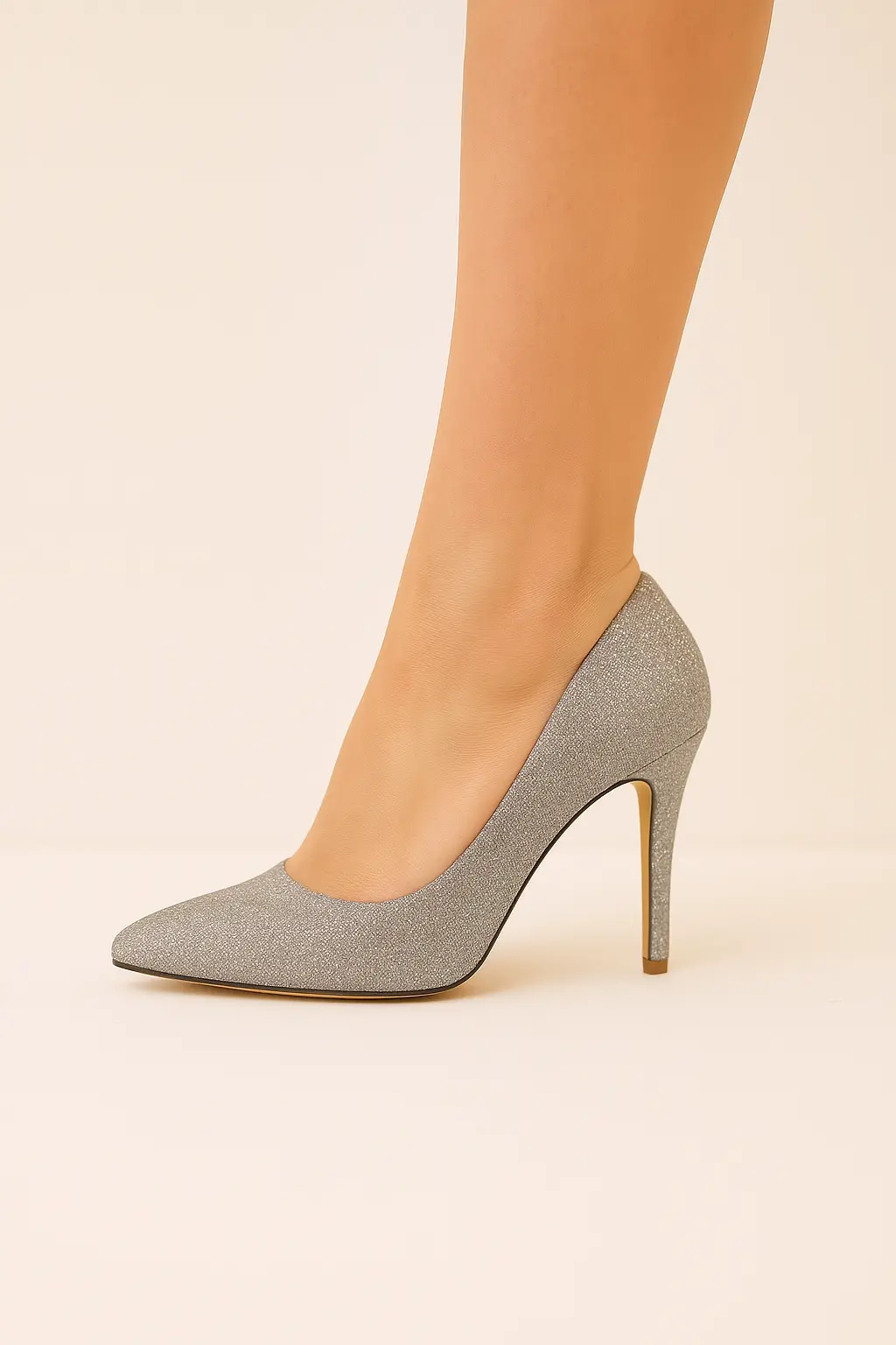 Gümüş Simli Stiletto Topuklu Ayakkabı