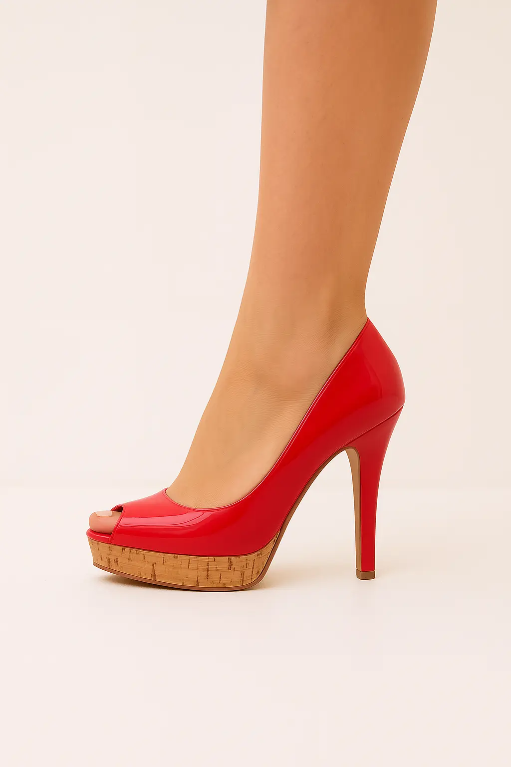 Kırmızı Rugan Platform Topuklu Ayakkabı