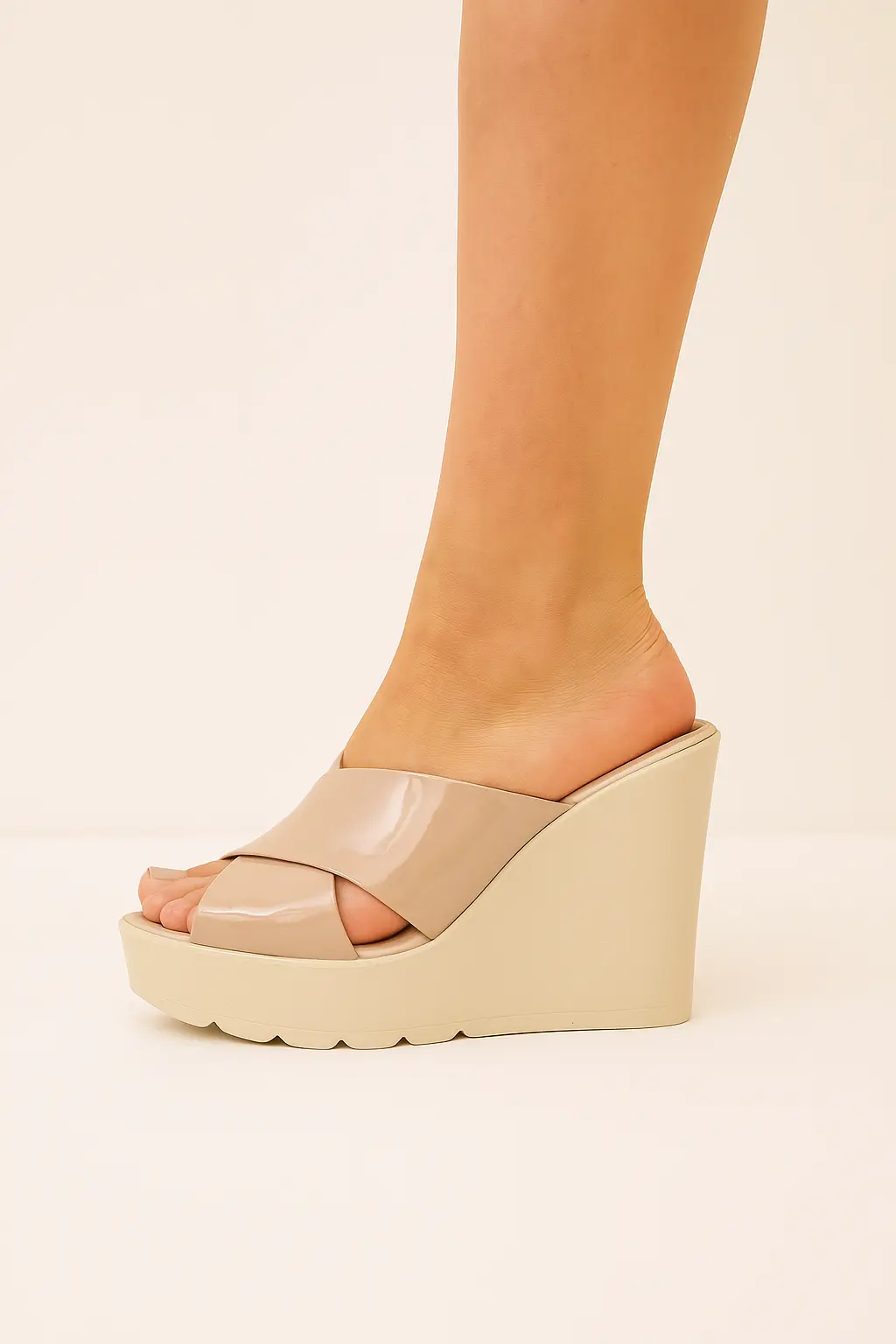Krem Platform Topuklu Terlik