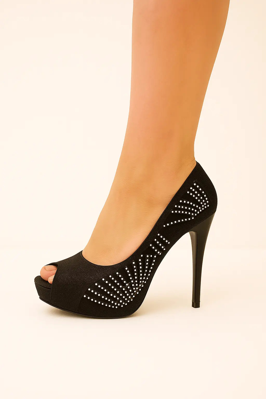 Siyah Yanı Taş İşlemeli Platform Topuklu Ayakkabı