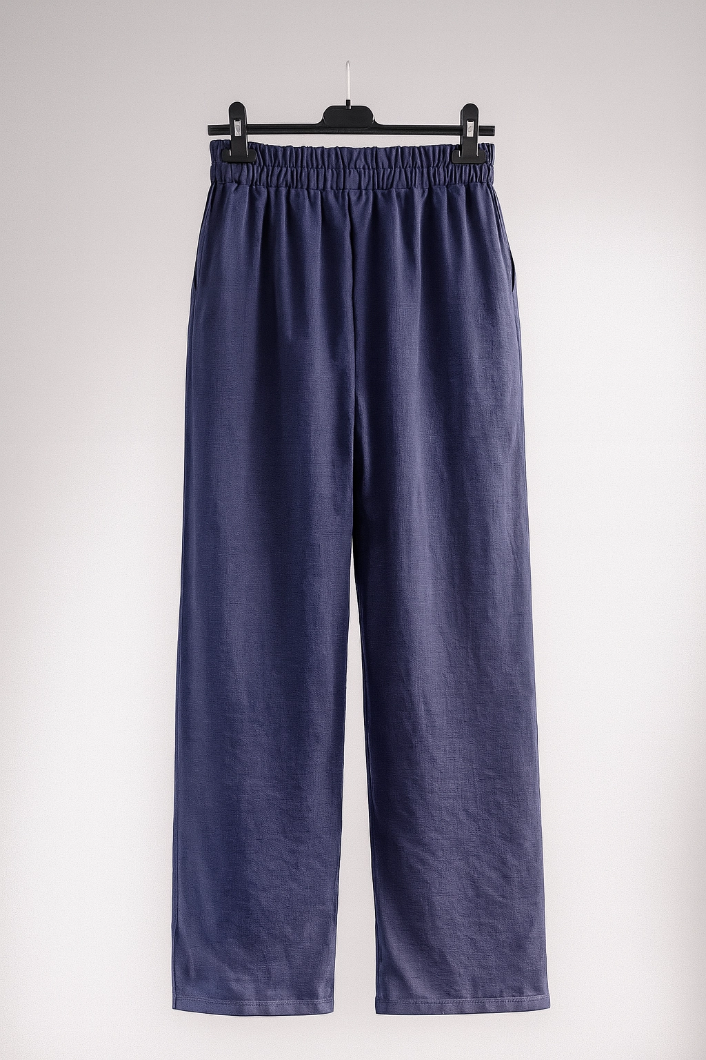 Lacivert Bol Paça Keten Pantolon