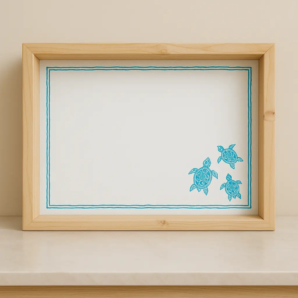 Deniz Kaplumbağası Desenli Ahşap El Yapımı Tepsi