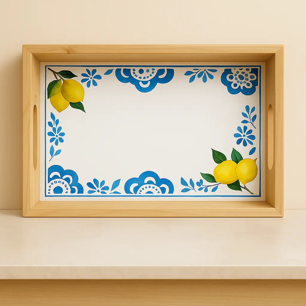 Limon Desenli Ahşap Tepsi