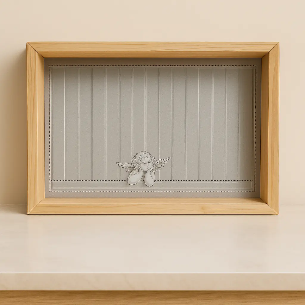 Melek Figürlü Gri Ahşap Tepsi