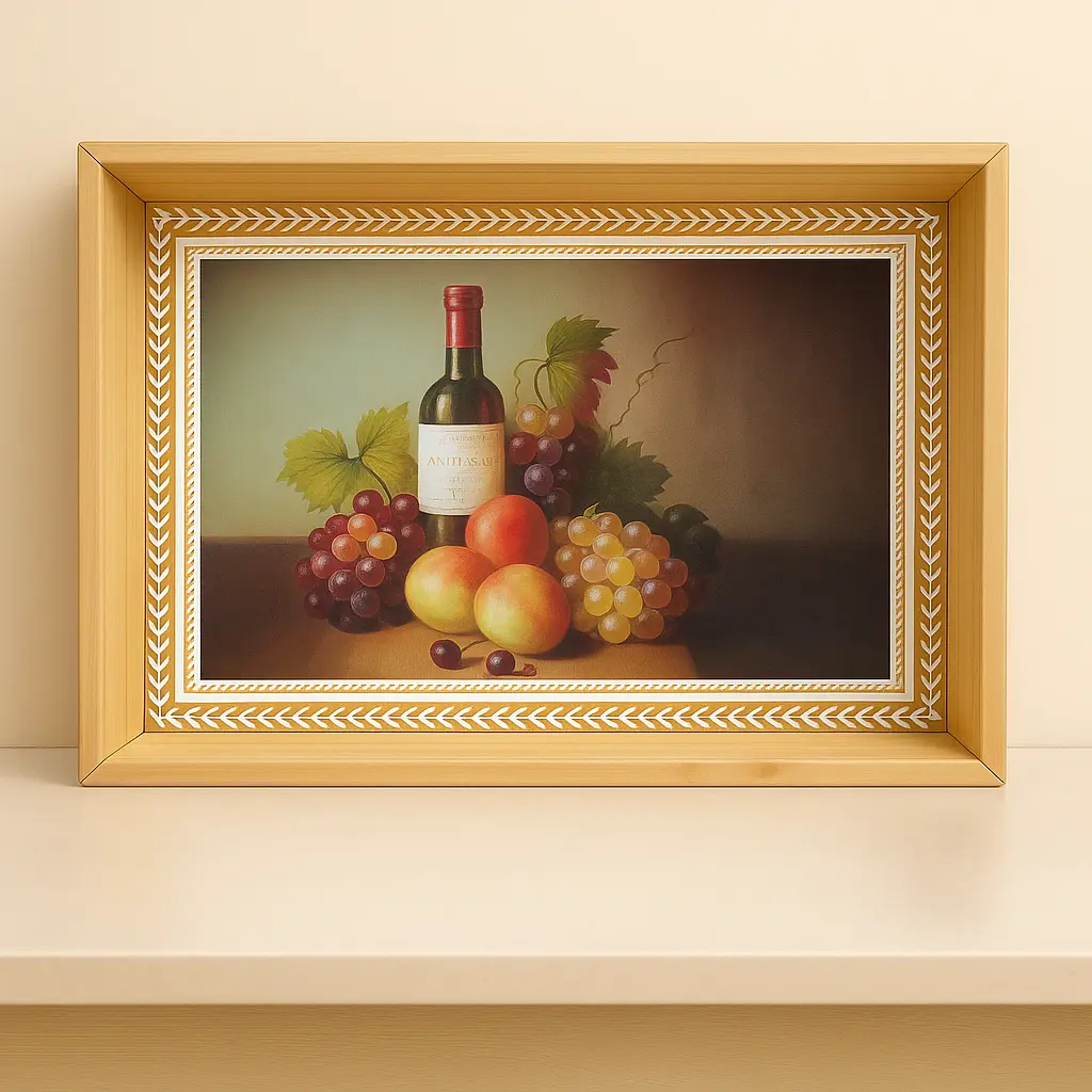 Meyve ve Şarap Temalı Ahşap Tepsi