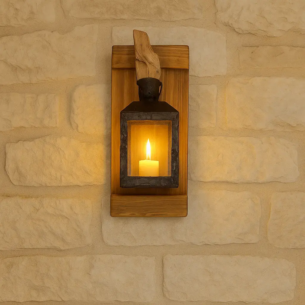 El Yapımı Ahşap Uzun Rustik Mumluk