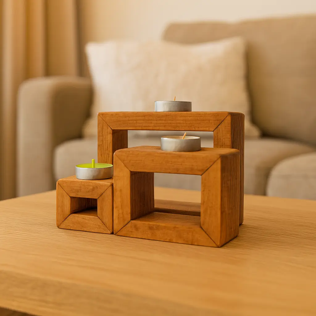 3’lü Ahşap Mumluk Seti