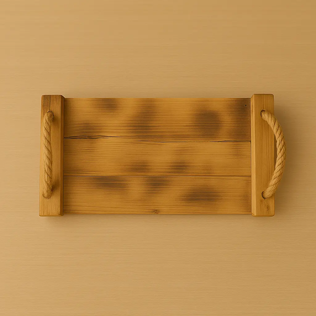 El Yapımı Koyu Ahşap İpli Tepsi