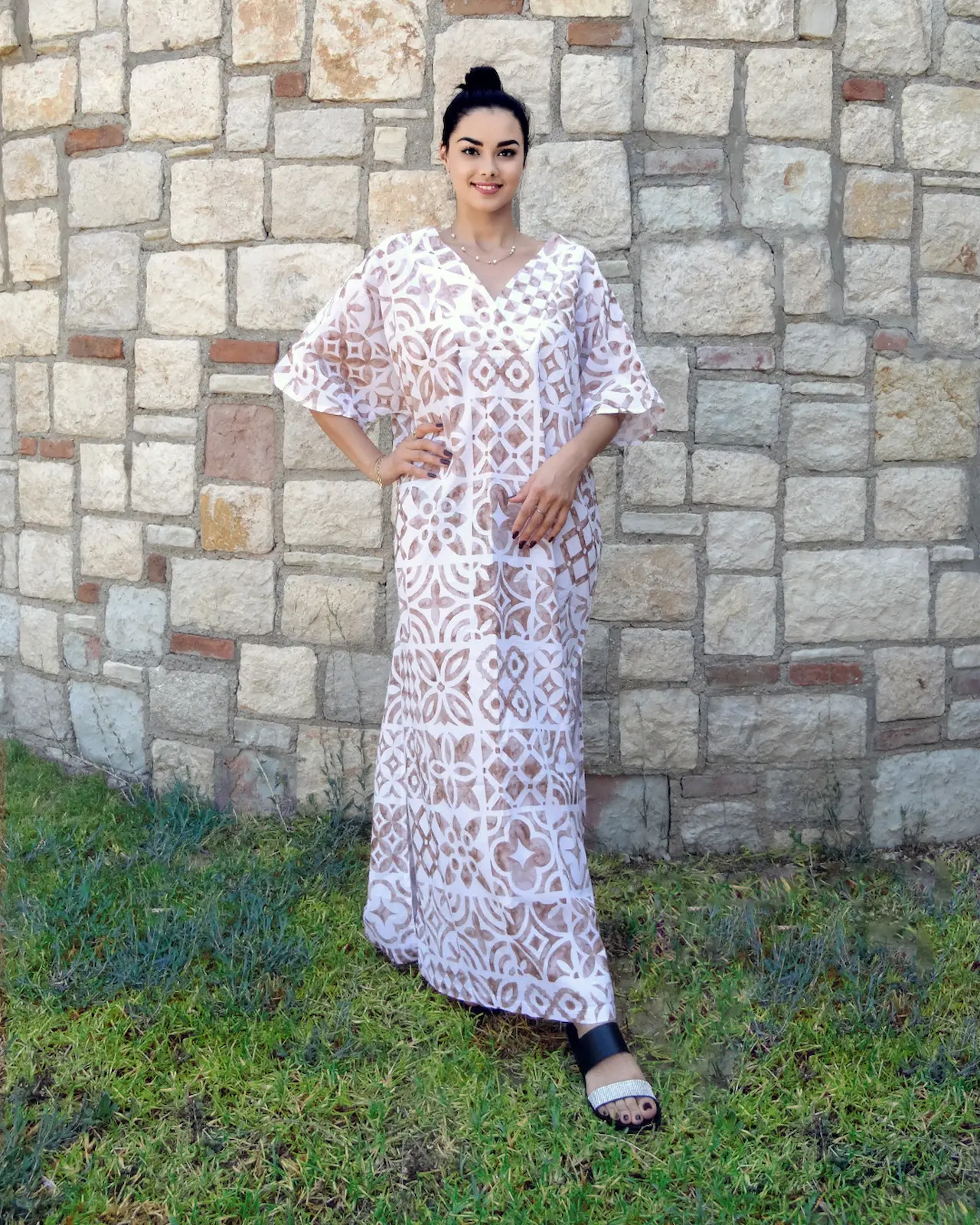 Uzun Etnik Desenli Salaş Kesim Elbise