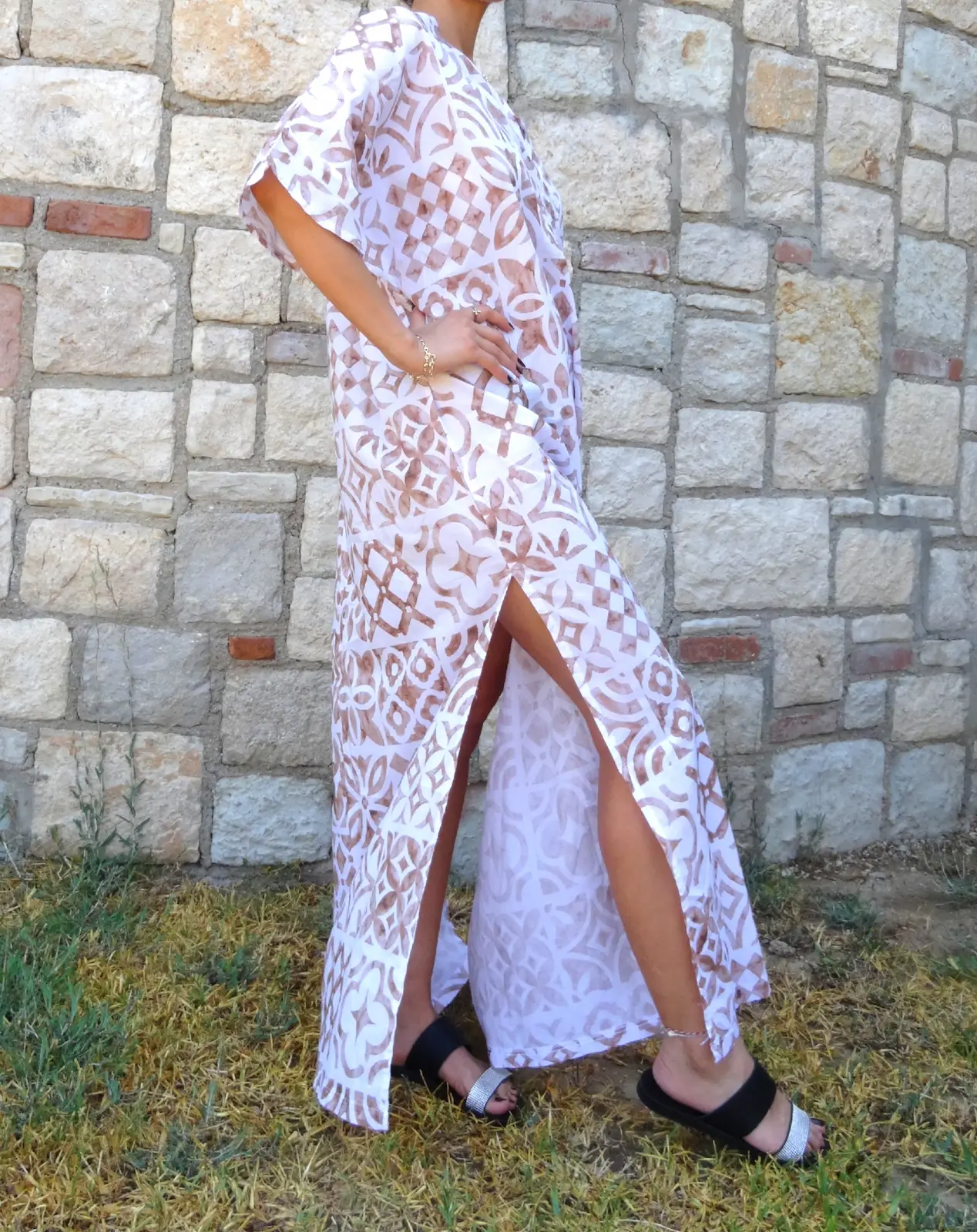 Uzun Etnik Desenli Salaş Kesim Elbise