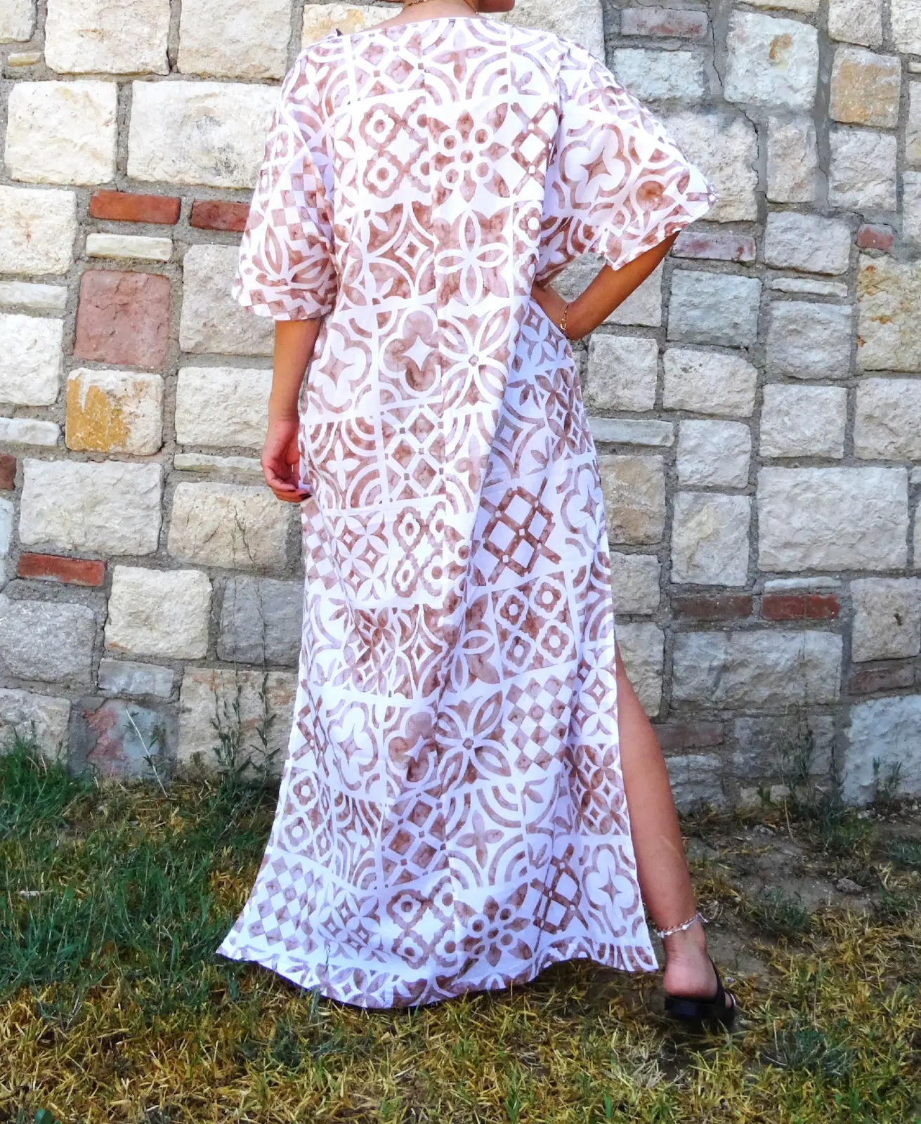 Uzun Etnik Desenli Salaş Kesim Elbise