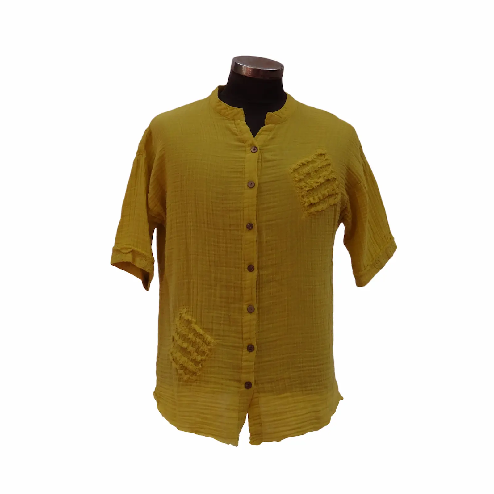 Hardal İtalyan Muslin Kısa Kollu Gömlek