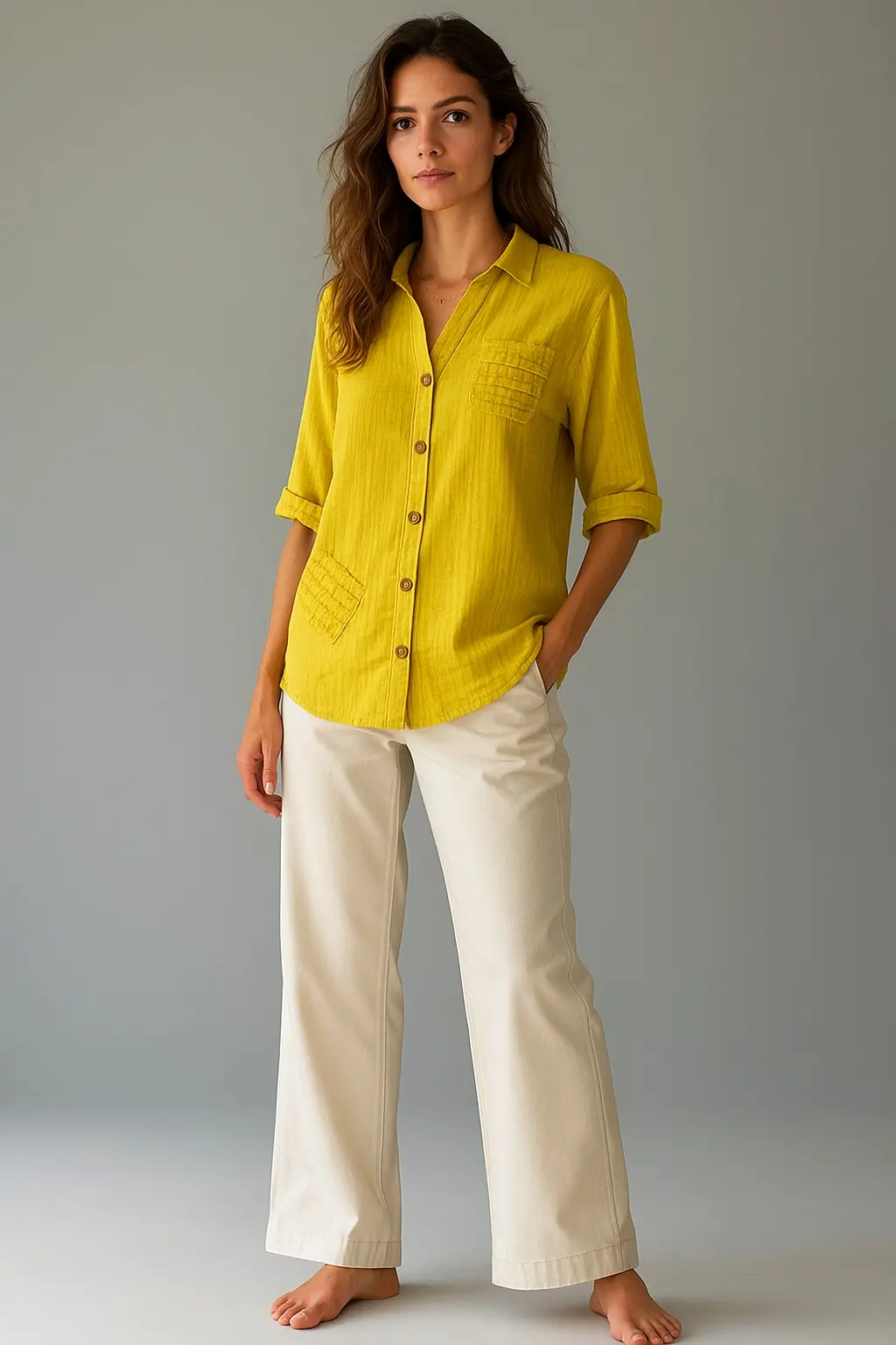 Hardal İtalyan Muslin Kısa Kollu Gömlek