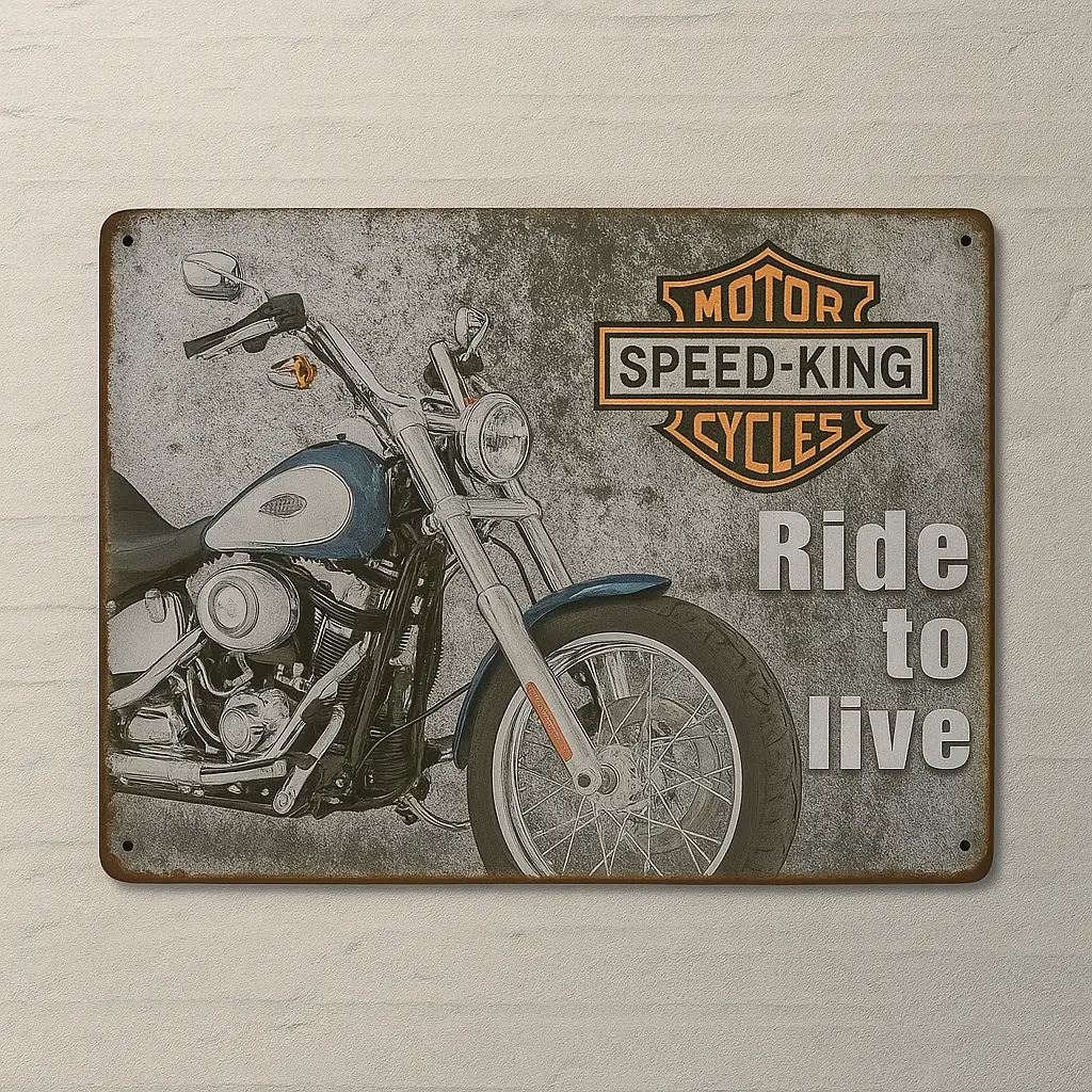 Harley Tarzı Motor Temalı Retro Metal Tablo