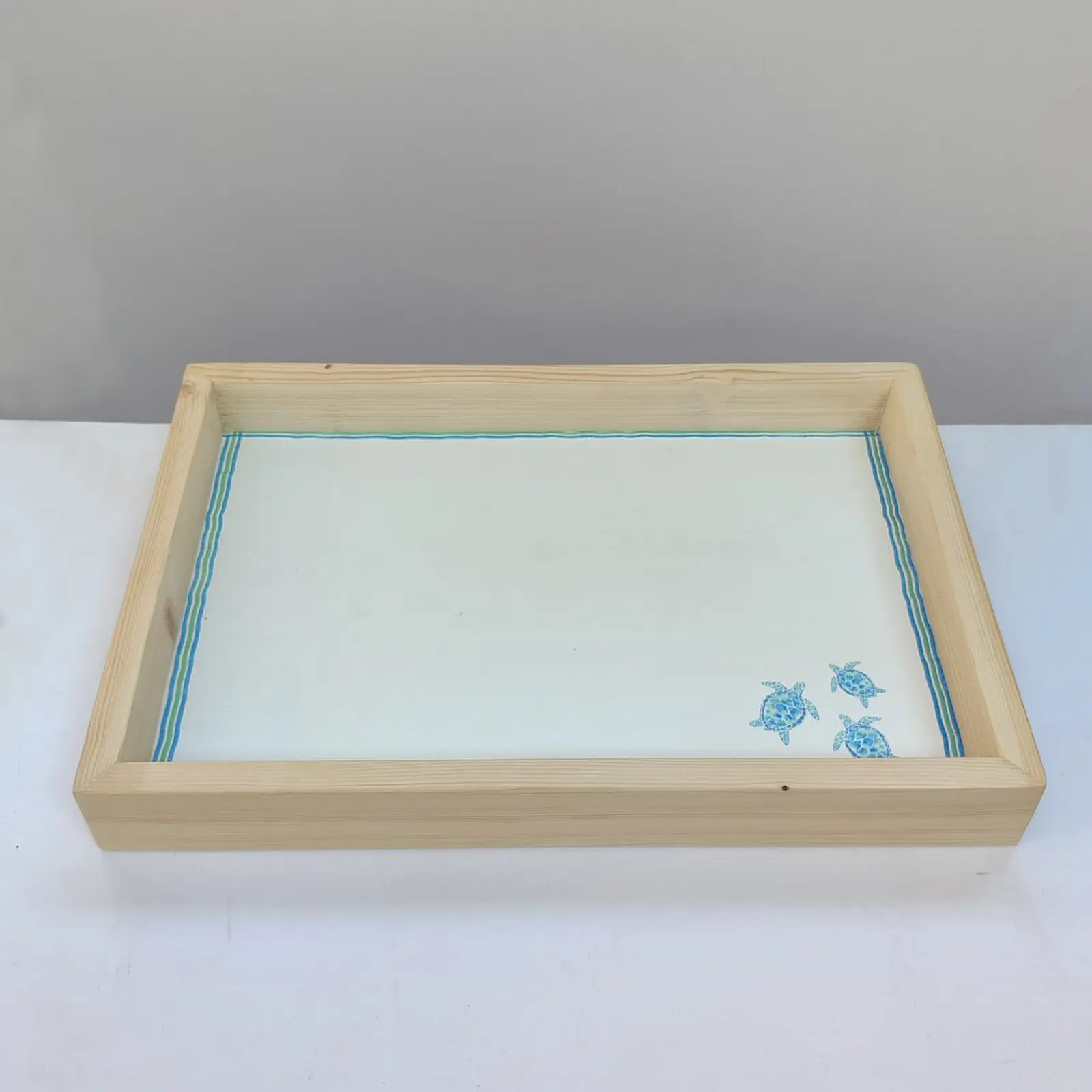 Deniz Kaplumbağası Desenli Ahşap El Yapımı Tepsi