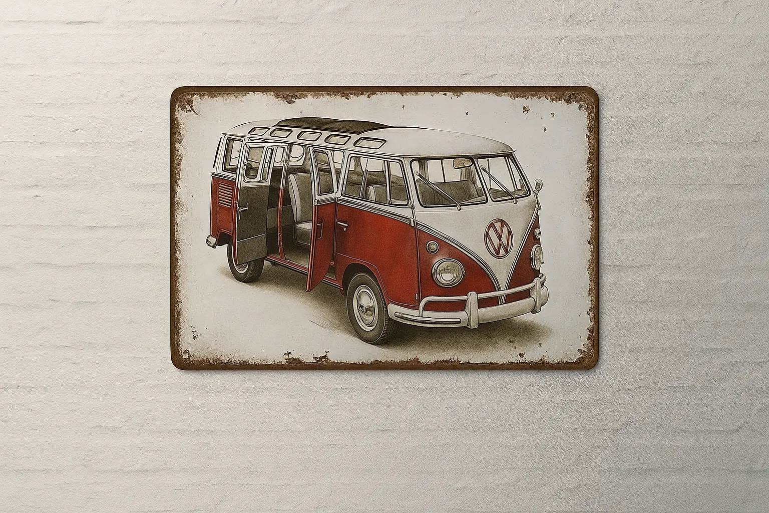 Retro Kırmızı Karavan Metal Tablo