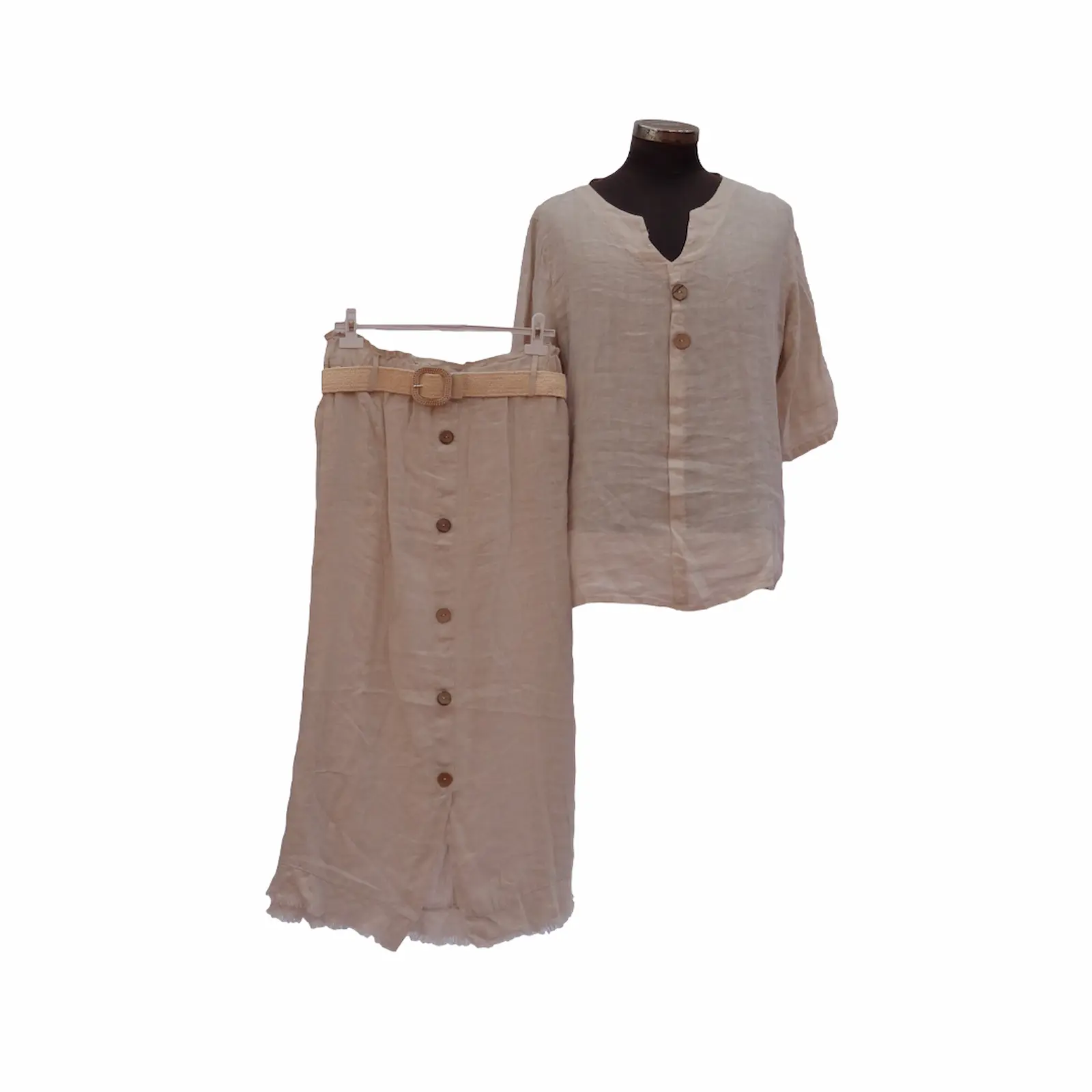 Krem Keten  Etek Bluz Takım 