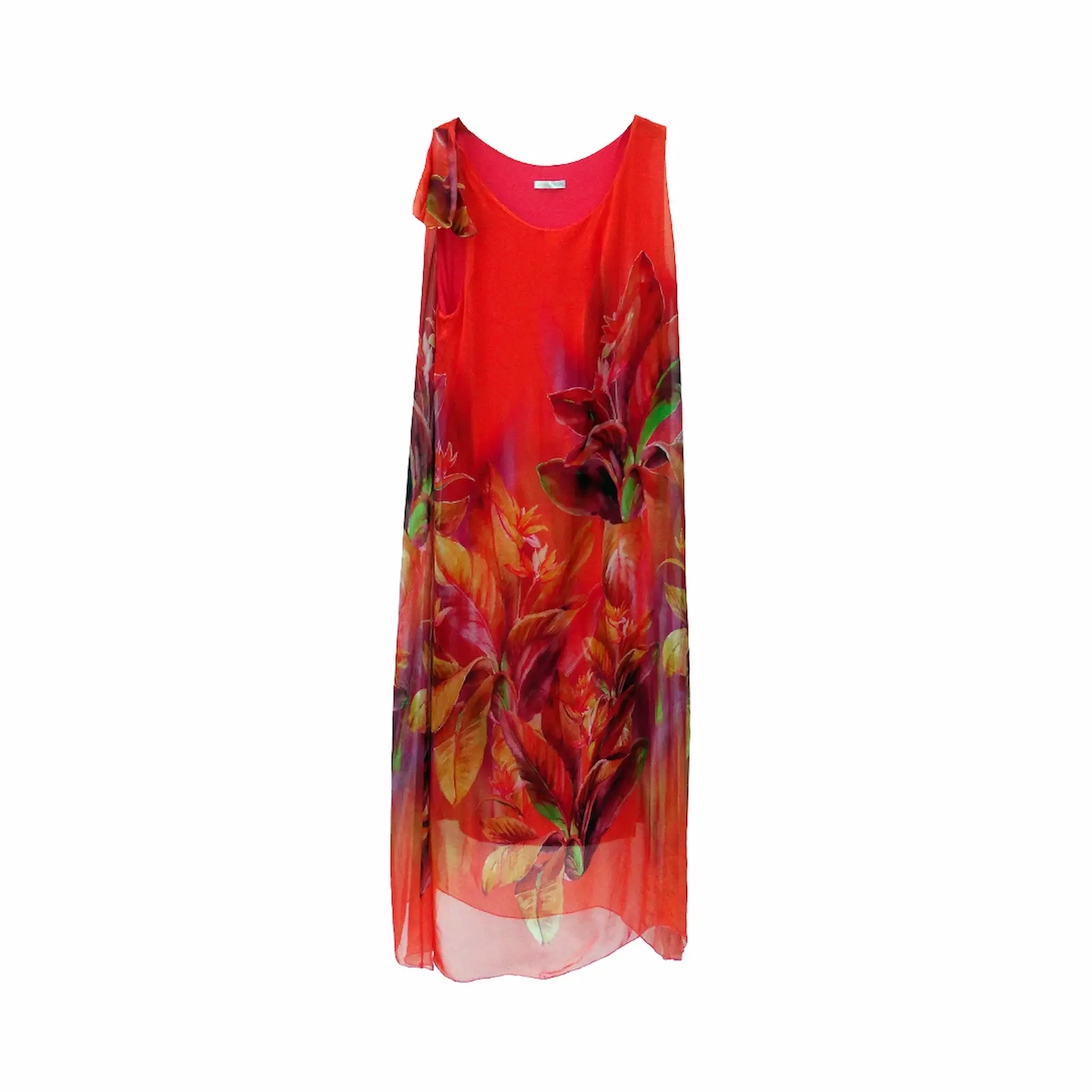 Kırmızı İtalyan İpek Çiçek Desenli Elbise