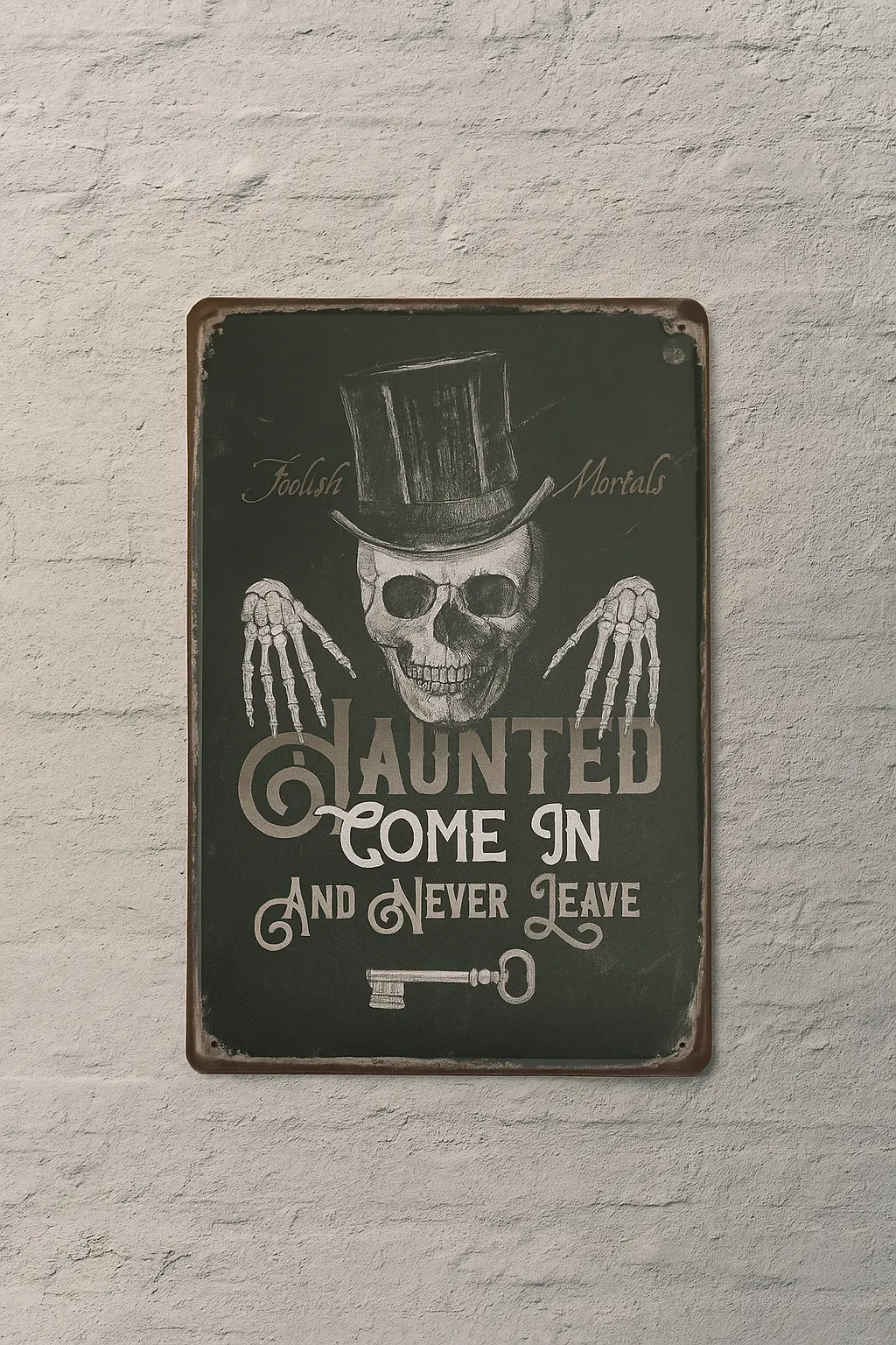 Haunted Come Yazılı Metal Plaka