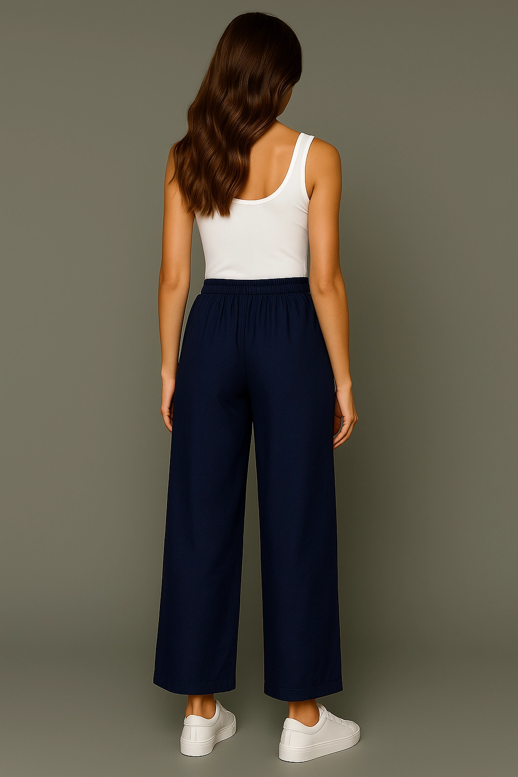 Lacivert Bol Paça Keten Pantolon