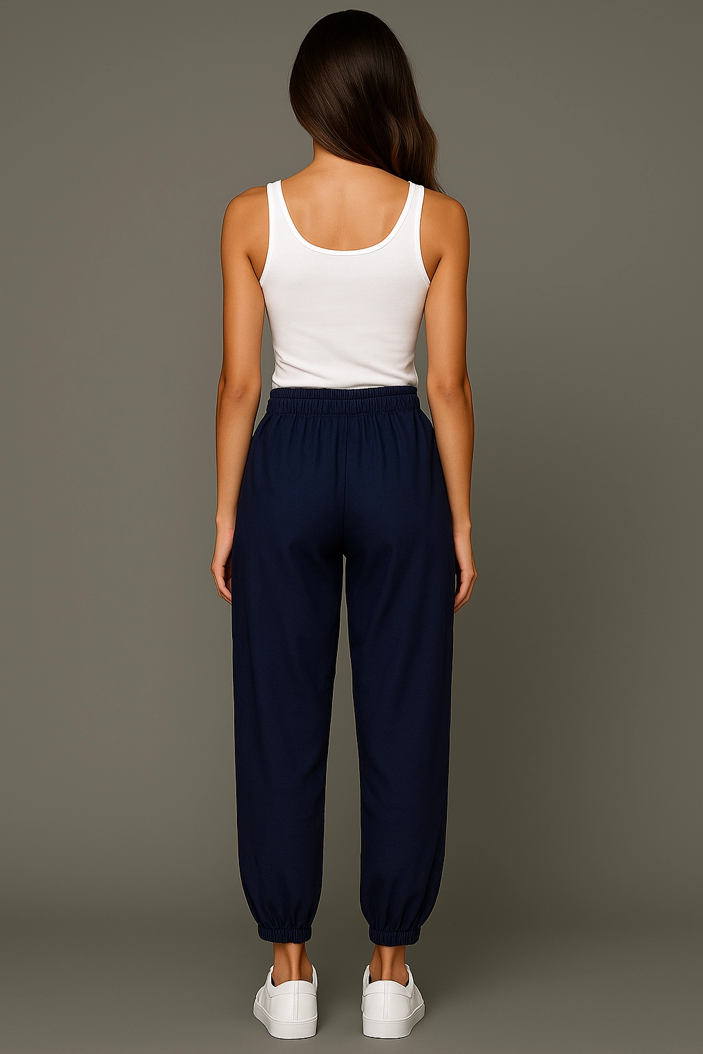 Lacivert Lastikli Paça Pantolon