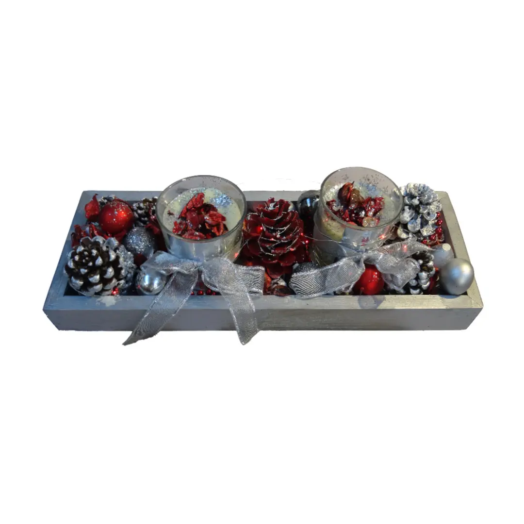 Kış Temalı Masa Üstü Mumluk ve Kozalak Dekoru