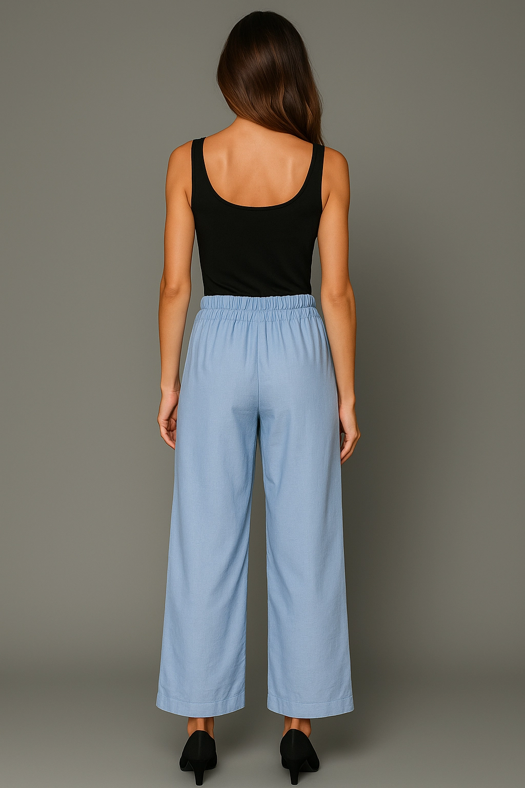 Mavi Rahat Kesim Keten Pantolon