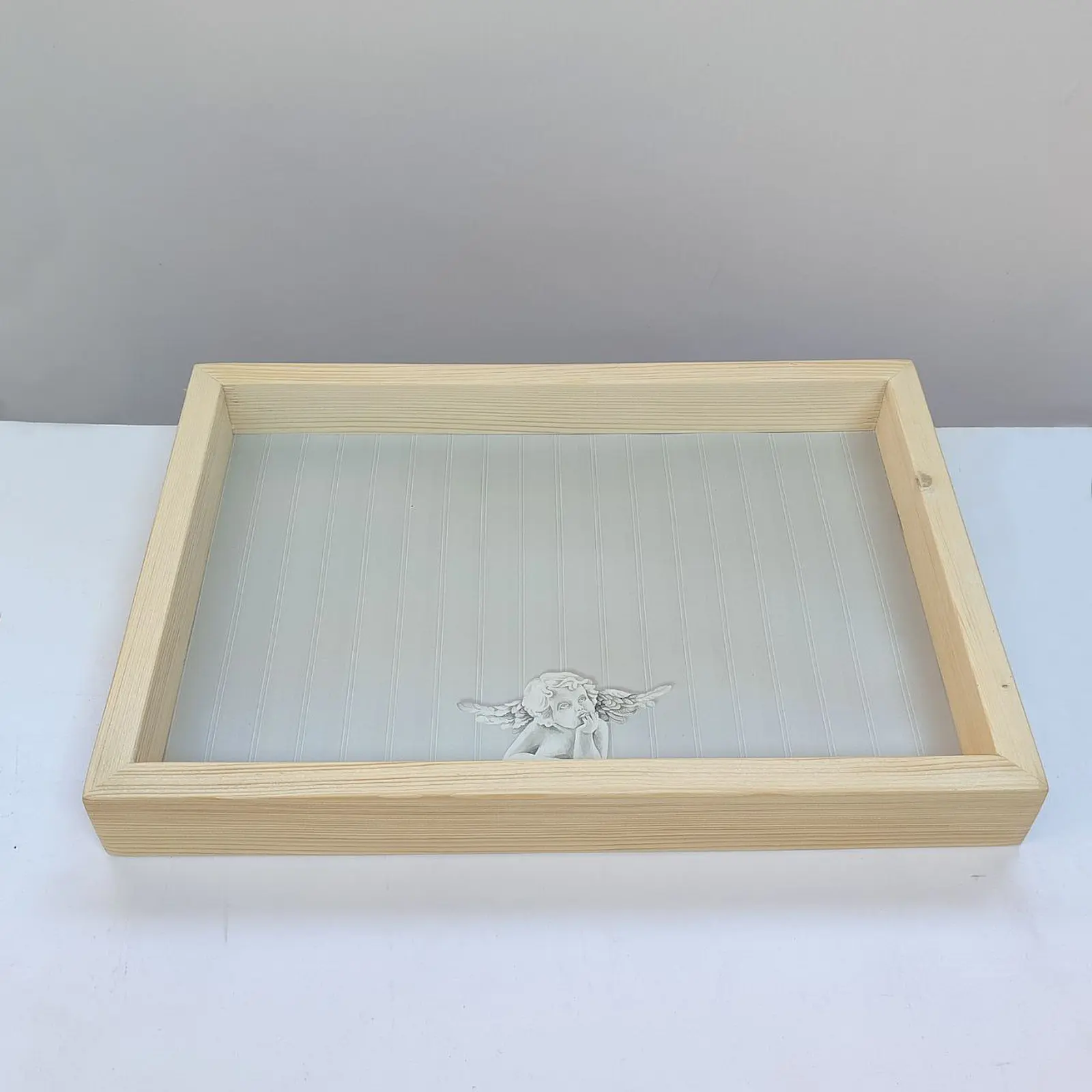Melek Figürlü Gri Ahşap Tepsi
