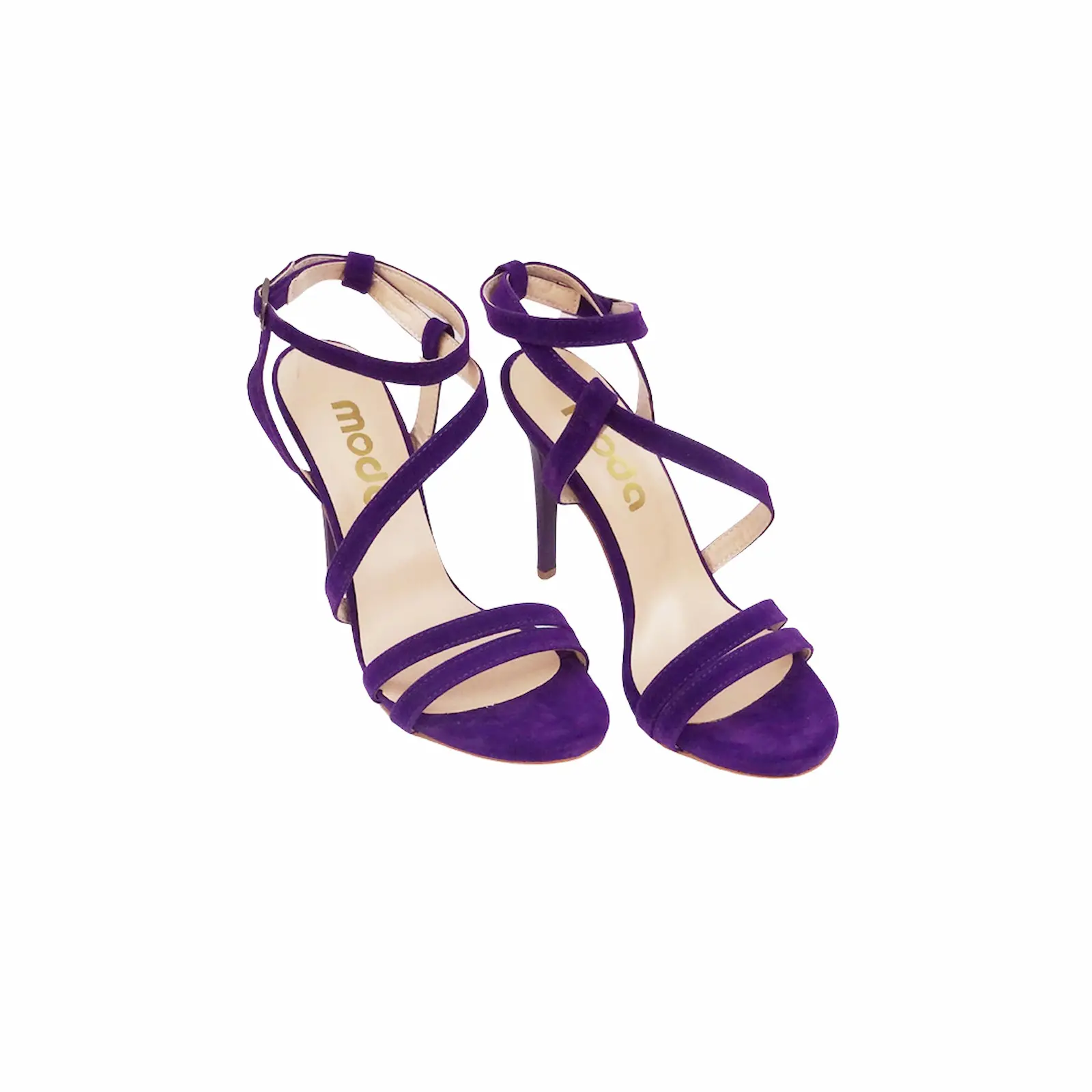 Mor Süet Bantlı İnce Topuklu Sandalet