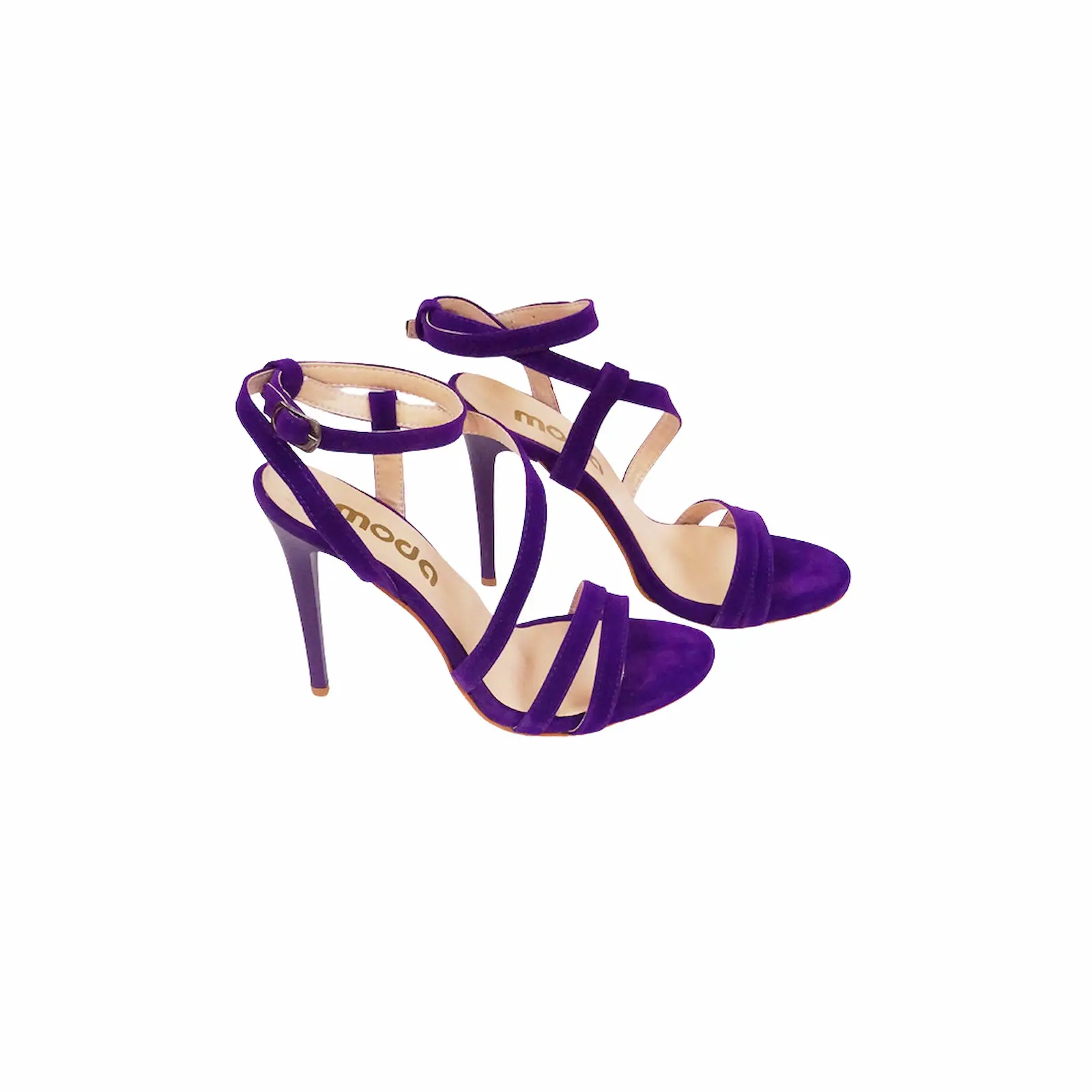 Mor Süet Bantlı İnce Topuklu Sandalet