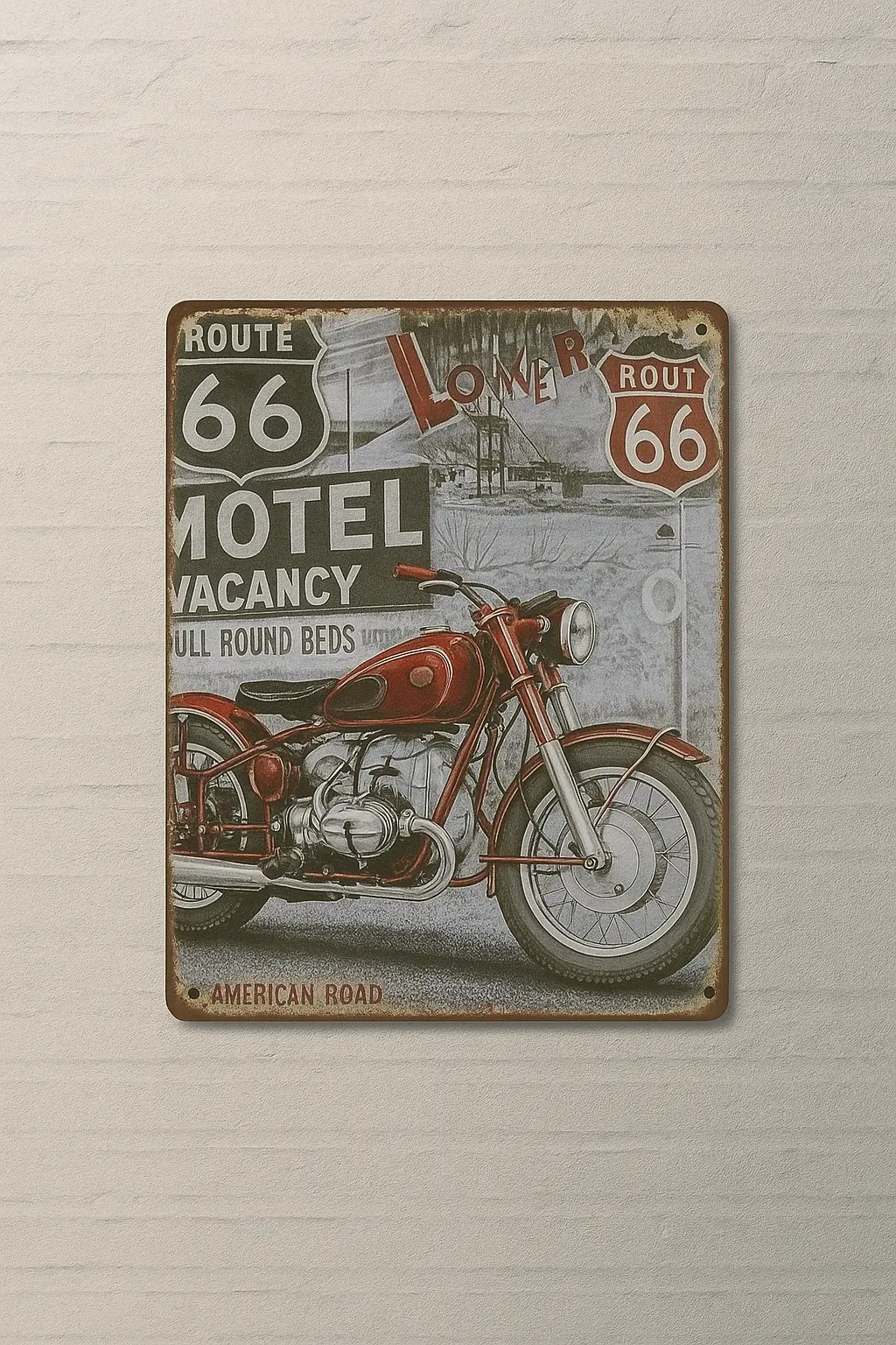 Route 66 Detaylı Metal Plaka