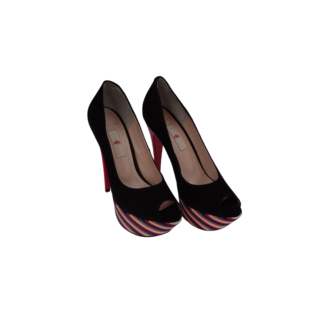 Siyah Süet Renkli Platform Topuklu Ayakkabı