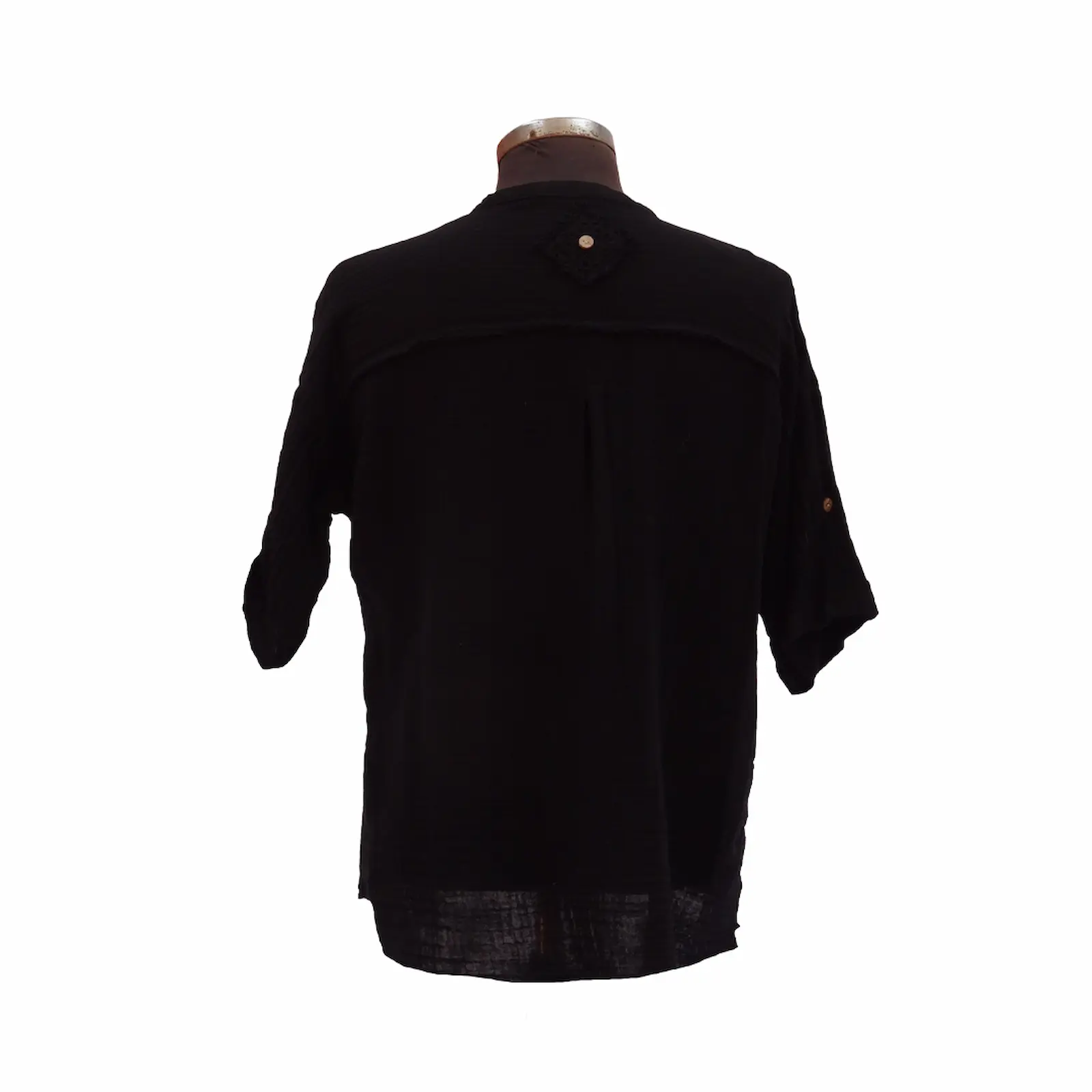 Siyah İtalyan Muslin Kısa Kollu Gömlek