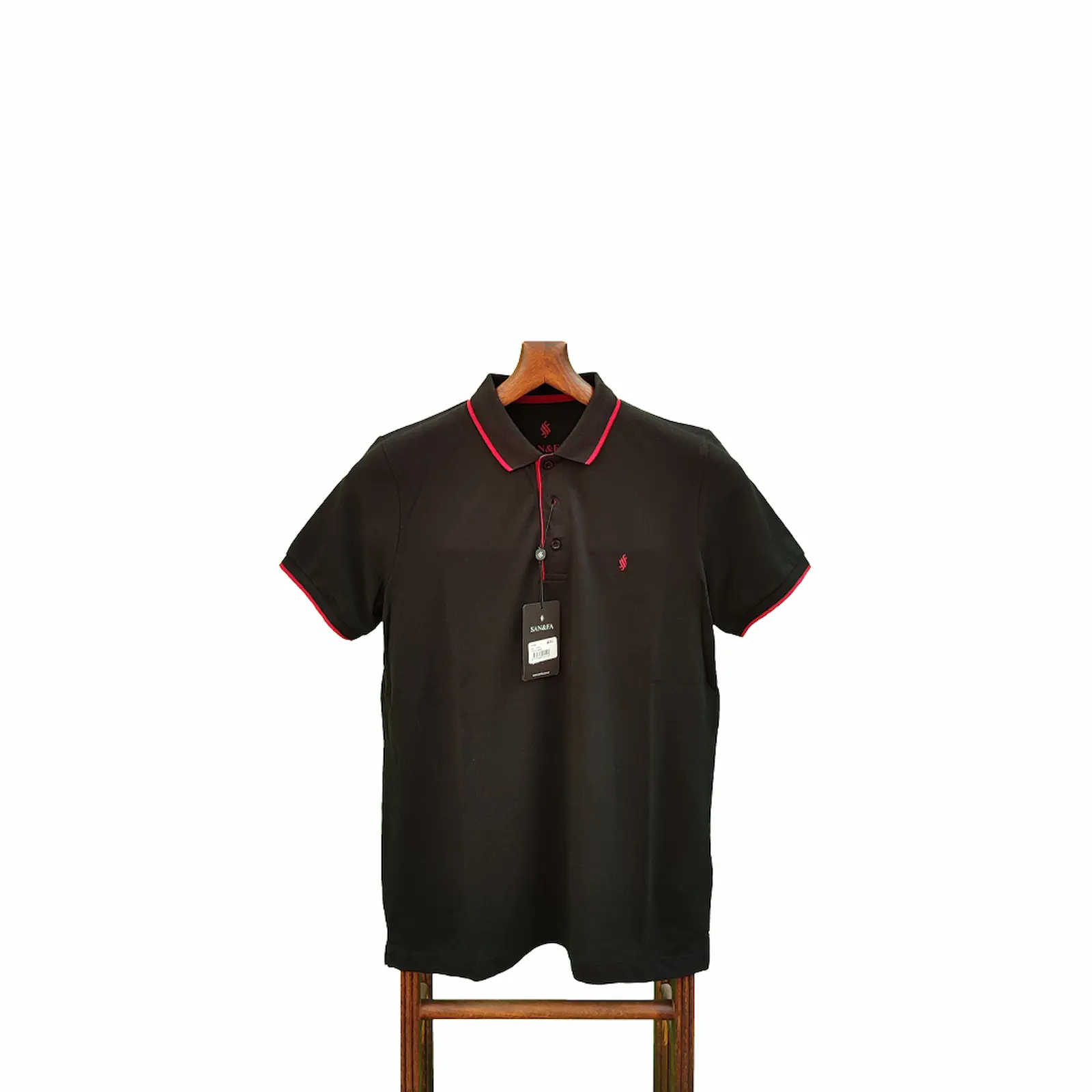 Siyah Polo Kırmızı Çizgili Yaka T-Shirt