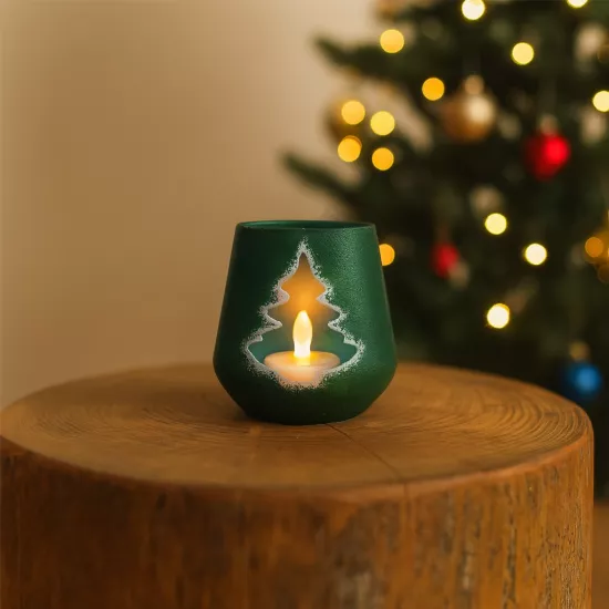 Yeşil Çam Ağacı Desenli Mumluk | Mettas.shop