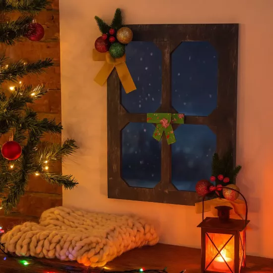 Yılbaşı Temalı Yeşil Kurdeleli Dekoratif Pencere Çerçevesi | Metta’s Shop